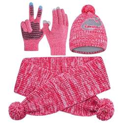 Kinder Mütze Schal Handschuhe Set,Weiches gestricktes warmes Set für Kinder für den Winter - Set aus dicker Mütze, Schal und Schneehandschuhen für Jungen im Alter von 2–8 Jahren Olcana von OLCANA