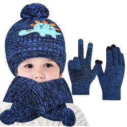 Kinder Wintermütze Handschuhe Schal Set - Warmes gestricktes Beanie-Mütze-Schal-Handschuh-Set | Set aus dicker Mütze, Schal und Schneehandschuhen für Jungen im Alter von 2–8 Jahren Olcana von OLCANA