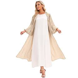 Damen Seide Muslim Kleider Abaya Open Front Cardigan Maxikleid Dubai Islamisches Kleid Nahen Osten Arabisch Robe Eid Gebet Kleid, Champagner, Klein von OLEMEK