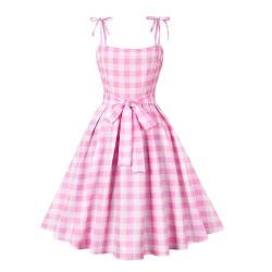 OLEMEK 1950er Jahre Kleider für Damen Ärmellos Spaghetti Rockabilly Kleider für Damen Rosa Plaid Kleid für Damen, Pink, XX-Large von OLEMEK