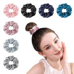 OLESILK 100% Seide Haargummi Scrunchie Haarschmuck Zopfgummi Haare Ringe Elastische Haarbänder Gummibänder für Mädchen oder Frauen, 7 Farben, 7 Stücke von OLESILK