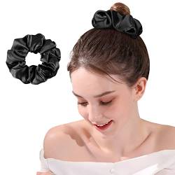 OLESILK 100% Seide Haargummi Scrunchie Haarschmuck Zopfgummi Haare Ringe Elastische Haarbänder Gummibänder für Mädchen oder Frauen, Schwarz, 1 Stück von OLESILK