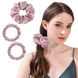 OLESILK 3er-Set 100% Seide Haargummis Kleine Scrunchies Haarschmuck Zopfgummi Haare Ringe Elastische Haarbänder Gummibänder, Lotos von OLESILK