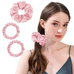 OLESILK 3er-Set 100% Seide Haargummis Kleine Scrunchies Haarschmuck Zopfgummi Haare Ringe Elastische Haarbänder Gummibänder, Rosa von OLESILK