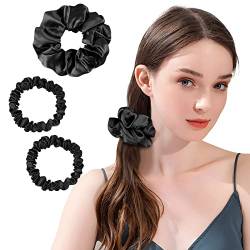 OLESILK 3er-Set 100% Seide Haargummis Kleine Scrunchies Haarschmuck Zopfgummi Haare Ringe Elastische Haarbänder Gummibänder, Schwarz von OLESILK