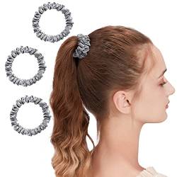 OLESILK 3er-Set 100% Seide Haargummis Kleine Scrunchies Haarschmuck Zopfgummi Haare Ringe Elastische Haarbänder Gummibänder 3 Stücke, Grau von OLESILK