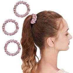 OLESILK 3er-Set 100% Seide Haargummis Kleine Scrunchies Haarschmuck Zopfgummi Haare Ringe Elastische Haarbänder Gummibänder 3 Stücke, Lotos von OLESILK