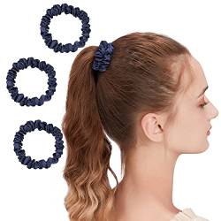 OLESILK 3er-Set 100% Seide Haargummis Kleine Scrunchies Haarschmuck Zopfgummi Haare Ringe Elastische Haarbänder Gummibänder 3 Stücke, Marineblau von OLESILK