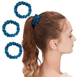 OLESILK 3er-Set 100% Seide Haargummis Kleine Scrunchies Haarschmuck Zopfgummi Haare Ringe Elastische Haarbänder Gummibänder 3 Stücke, Pfaublau von OLESILK