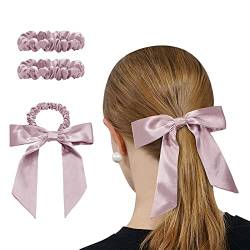 OLESILK 3er-Set 100% Seide Haargummis Kleine Scrunchies Haarschmuck Zopfgummi Haare Ringe Elastische Haarbänder Gummibänder mit Schleife, Lotos von OLESILK