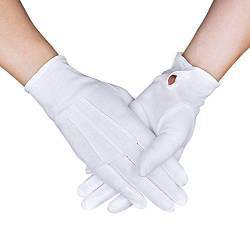 OLESILK Parade Handschuhe für Frauen und Herren Weiße Baumwolle formelle Smoking Kostüm Ehrengarde Handschuhe mit Schnappverschluss Inspektionshandschuhe Für Münzen, Schmuck, Silber, Weiß, 1Paar von OLESILK