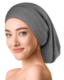 OLESILK Seide & Baumwolle Lange Schlafmütze leichte und weiche Wendemütze Strickmütze Unisex verstellbar für Damen & Herren, Lang, Dunkelgrau von OLESILK