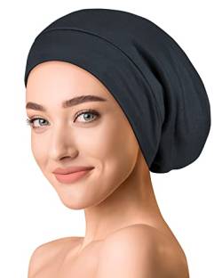 OLESILK Seide & Baumwolle Slouch Beanie Mütze Schlafhaube Seide Chemo Kopfbedeckung dünne leichte und weiche Laufmütze Strickmütze Unisex Jersey Sommermütze verstellbar für Damen & Herren, Holzkohle von OLESILK