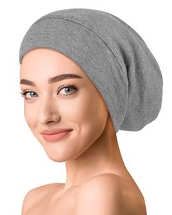 OLESILK Seide & Baumwolle Slouch Beanie Mütze Schlafhaube Seide Chemo Kopfbedeckung dünne leichte und weiche Laufmütze Strickmütze Unisex Jersey Sommermütze verstellbar für Damen & Herren, Hellgrau von OLESILK