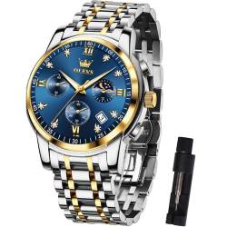 OLEVS Armbanduhr Gold Silber Herren Luxus Diamant Eleagnt Analog Uhr Herren Kalender Mode Edelstahl Herren Uhren Großes Gesicht Leuchtend Wasserdicht Runden Quarz Uhren Lässig Geschenke für Männer von OLEVS