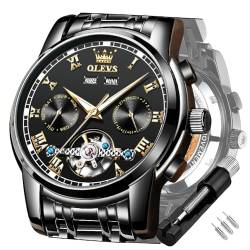 OLEVS Armbanduhr für Herren, automatisch, Tourbillon, mechanisch, selbstaufziehend, Business, Luxus, Doppelkalender, Edelstahl, leuchtend, wasserdicht, Mechanische, automatische Armbanduhr von OLEVS