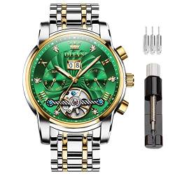 OLEVS Automatic Mechanical Men Watch, Day Date Month and Year Automatic Watch Men Fashion Stainless Steel Watch Green&Blue&Black Face von OLEVS