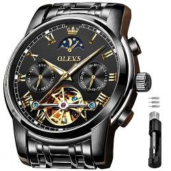 OLEVS Automatische mechanische Herren-Armbanduhr, luxuriöse Dress-Watch, wasserdicht, selbstaufziehend, Mondphase-Chronograph, Edelstahl, leuchtend, Datum, Tourbillon Armbanduhr für Herren von OLEVS