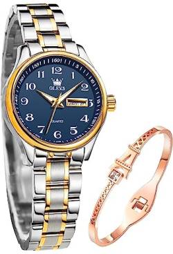 OLEVS Damenuhren Gold Silber Blau Leicht zu Lesen Armbanduhren für Damen mit Kleines Gesicht Tag Datum Edelstahlband wasserdichte von OLEVS