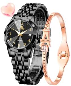 OLEVS Damenuhren Leicht Ablesbare Ziffern Diamant Uhren Damen Japan Analog Quartz Wasserdicht Leuchtend Datum Armbanduhr Geschenk Set von OLEVS
