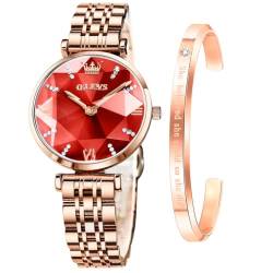 OLEVS Damenuhren Roségold Diamant Kleines Gesicht Edelstahlarmband Wasserdicht Analoge Quarz Armbanduhren Armreif Geschenke Set von OLEVS