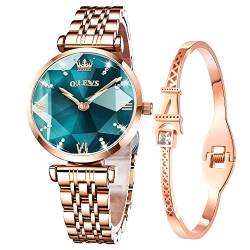 OLEVS Damenuhren Roségold Diamant Kleines Gesicht Edelstahlarmband Wasserdicht Analoge Quarz Armbanduhren Armreif Geschenke Set von OLEVS