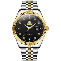 OLEVS Goldene Herren-Armbanduhr, luxuriös, großes Zifferblatt, Edelstahl, analog, Quarz, modisch, einfach, Tag, Datum, wasserdicht, leuchtende Armbanduhr für Männer, A2-schwarzes von OLEVS