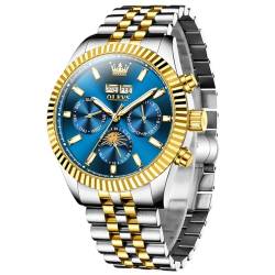 OLEVS Herren-Armbanduhr, automatisch, luxuriös, klassisch, Jahr/Mond/Datum/Mondphasen, wasserdicht, leuchtend, selbstaufziehend, Uhren für Herren, blau von OLEVS