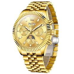 OLEVS Herren-Armbanduhr, automatisch, luxuriös, klassisch, Jahr/Mond/Datum/Mondphasen, wasserdicht, leuchtend, selbstaufziehend, Uhren für Herren, gold von OLEVS