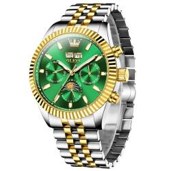 OLEVS Herren-Armbanduhr, automatisch, luxuriös, klassisch, für Jahr/Mond/Datum/Mondphasen, wasserdicht, leuchtend, selbstaufziehend, Uhren für Herren, Luxus-Uhr: Grün, Automatikuhr, GX-G6688-JLV von OLEVS