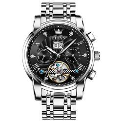 OLEVS Herren-Armbanduhr, automatisch, mechanisch, luxuriös, wasserdicht, selbstaufziehend, Mondphase, Tag, Datum, Edelstahl, leuchtend, Tourbillon, Armbanduhr für Männer von OLEVS