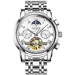 OLEVS Herren-Armbanduhr, automatisch, mechanisch, luxuriös, wasserdicht, selbstaufziehend, Mondphase, Tag, Datum, Edelstahl, leuchtend, Tourbillon, Armbanduhr für Männer von OLEVS