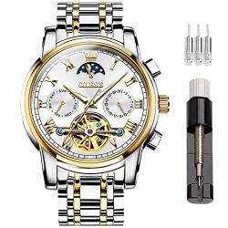 OLEVS Herren-Armbanduhr, automatisch, selbstaufziehend, Skelett-Uhren für Herren, Tourbillon, keine Batterie, luxuriöse Edelstahl-Uhr mit Datum, mechanische Herrenuhren, wasserdicht, modisch für von OLEVS