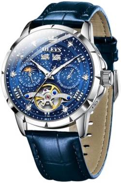 OLEVS Herren-Automatikuhr, selbstaufziehend, Sternenhimmel, Diamant-Skelett, Luxus-Armbanduhr, wasserdicht, leuchtend, G6690: blaues Armband und blaues Zifferblatt, Luxuriös von OLEVS