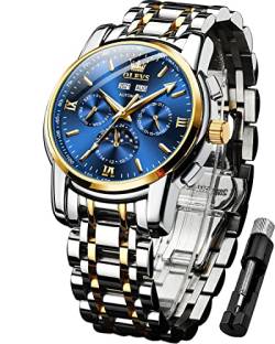 OLEVS Herren Automatikuhren Skelett Mechanisch Selbstaufzug Luxus Kleid Armbanduhr Mondphase Tag Datum Wasserdicht Leuchtende Zweifarbige Uhren Geschenke von OLEVS