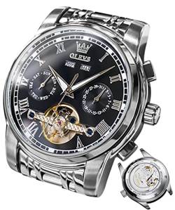 OLEVS Herrenuhren Automatik Schwarz Mechanische Armbanduhr mit Tourbillon Kalender Wasserdicht Leuchtende Uhren Männer von OLEVS