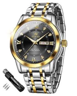 OLEVS Herrenuhren Gold Schwarz Edelstahl Uhr Männer mit Diamant Gesicht Quarz Wasserdicht Lässige Elegante Armbanduhr Geschenk von OLEVS