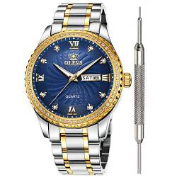 OLEVS Luxus Diamant Uhren für Herren Wasserdicht Herren Feine Business Casual Uhr Kalender Woche Analog Quarzuhr für Weihnachten, Blau, Quarzuhr von OLEVS