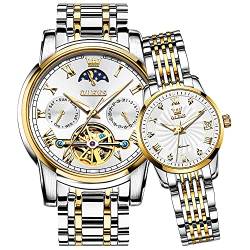 OLEVS Paar-Armbanduhr, automatisch, für Männer und Frauen, für Sie und Ihn, Geschenke mechanisch, selbstaufziehend, Tourbillon, großes Gesicht, Armbanduhr mit Tag, Datum von OLEVS