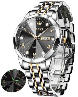 OLEVS Uhr Herren Luxus Diamant Edelstahl Wasserdicht Analog Datumsanzeige Business Original Schwarz Armbanduhr Herren von OLEVS