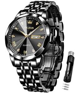 OLEVS Uhren Herren Diamant Business Kleid Analog Quarz Edelstahl Wasserdicht Leuchtdatum Zweifarbig Luxus Casual Armbanduhr Geschenke für Männer von OLEVS