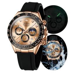 OLEVS Uhren für Herren, Quarz, wasserdicht, Chronograph, analog, multifunktional, Mondphase, Silikon, Diamant, leuchtende Armbanduhr, Silber, Schwarz, digital, rose gold, Digital von OLEVS