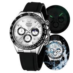 OLEVS Uhren für Herren, Quarz, wasserdicht, Chronograph, analog, multifunktional, Mondphase, Silikon, Diamant, leuchtende Armbanduhr, Silber, Schwarz, digital, silberfarben,weiß, Digital von OLEVS