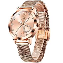 OLEVS Ultradünne Damenuhren, großes Zifferblatt, Edelstahl-Mesh-Armband, lässige Damenuhr, japanisches Quarz, wasserdichte Uhr für Frauen, Damenuhr mit Datum, A6-pinkes Zifferblatt/Rotgold, Standard von OLEVS