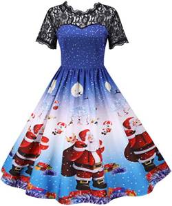 OLIPHEE Damen 3D Print Weihnachtskleider Vintage Christmas Print Kurzrm Spitzenkleid Abendkleid Party Swing Kleid Club Festival Karneval Kleid von OLIPHEE