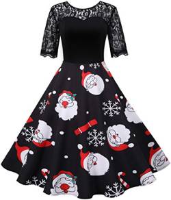 OLIPHEE Damen 3D Print Weihnachtskleider Vintage Christmas Print Kurzrm Spitzenkleid Abendkleid Party Swing Kleid Club Festival Karneval Kleid von OLIPHEE