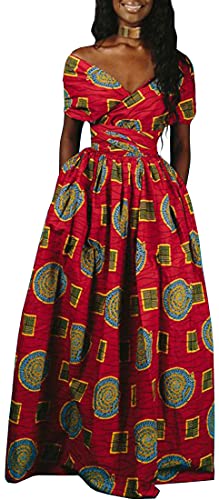 OLIPHEE Damen Afrikanische Kleider ärmelloses Maxikleid Blumenmuster Mehrfarbig Abendkleid Elegant Cocktailkleid (Kreis,X-Large) von OLIPHEE