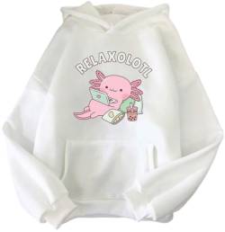 OLIPHEE Damen Dinosaurier Kapuzenpullover Mädchen Kawaii Sweatshirt Teenager Casual Funny Locker Langarm Cartoon Anime Hoodie Weiß M von OLIPHEE