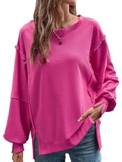 OLIPHEE Damen Sweatshirt Langarmshirt Rundhals Tops Teenager Vintage Pullover Casual Oberteile (M,Rose) von OLIPHEE