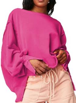 OLIPHEE Damen Sweatshirt Langarmshirt Rundhals Tops Teenager Vintage Pullover Casual Oberteile (S,Rose) von OLIPHEE